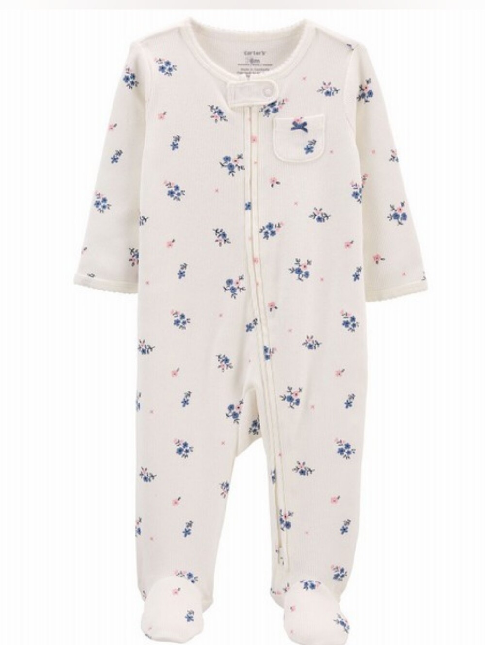 Carter's Floral 2-Way Zip Cotton Ribbed Sleep & Play Footies, 3 Months